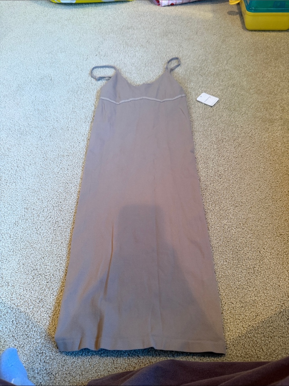 Free People Taupe Long Slip Dress with Spaghetti Straps